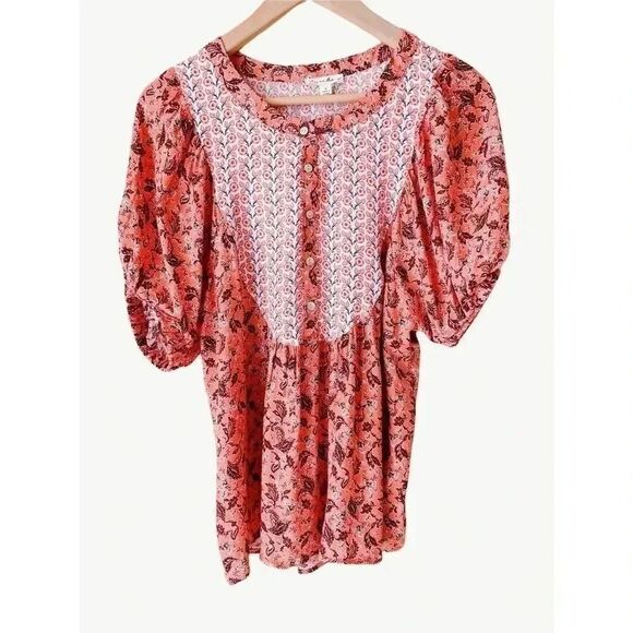 NWOT Jane and Delancey Boho Asymetrical Rust Orange Floral Womens Top SZ S - Picture 1 of 8